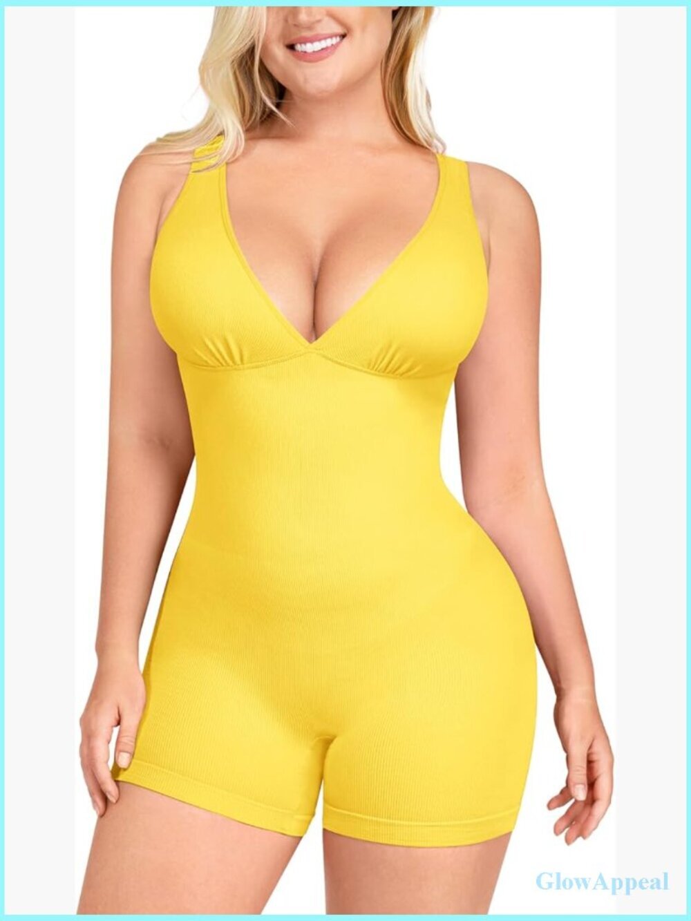 Tummy Control Workout Romper Jumpsuit One Piece V Neck Sleeveless